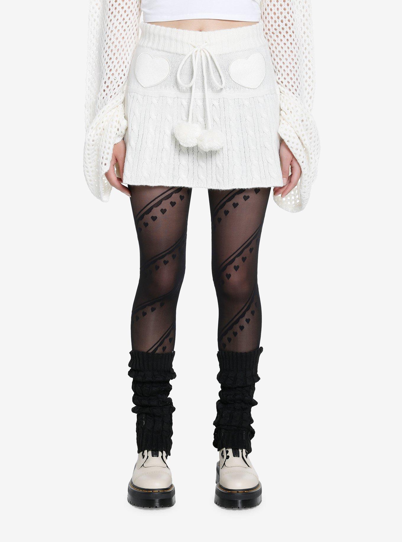 Ivory Heart Knit Sweater Skirt, CREAM, hi-res