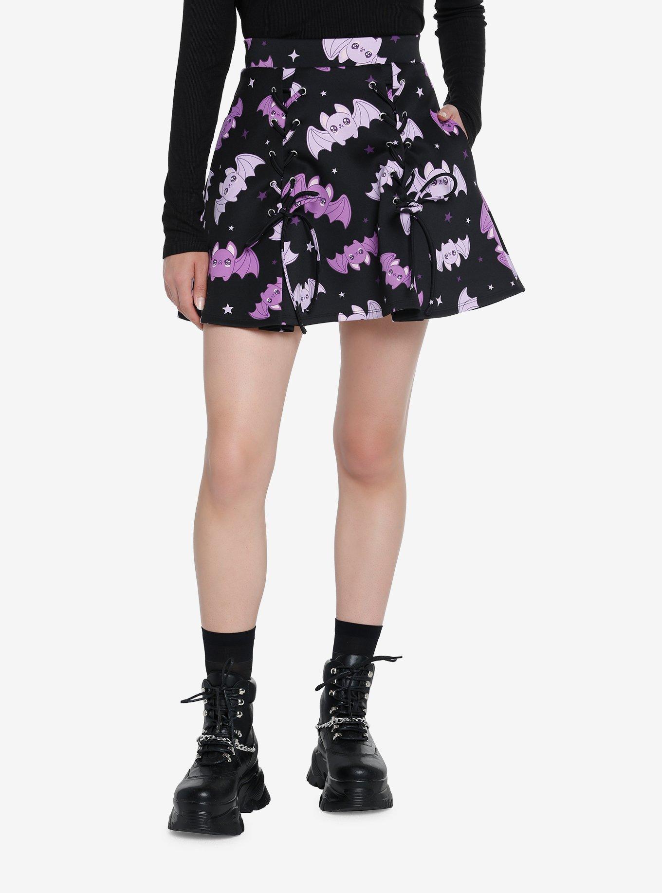 Sweet Society Purple Kawaii Bat Scuba Skater Skirt, LILAC, hi-res
