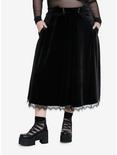 Cosmic Aura Black Bat Velvet Midi Skirt Plus Size, BLACK, hi-res