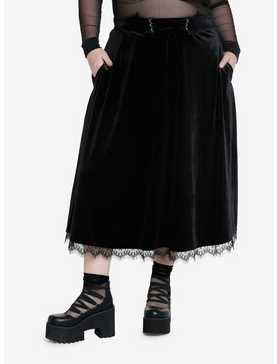 Cosmic Aura Black Bat Velvet Midi Skirt Plus Size, , hi-res