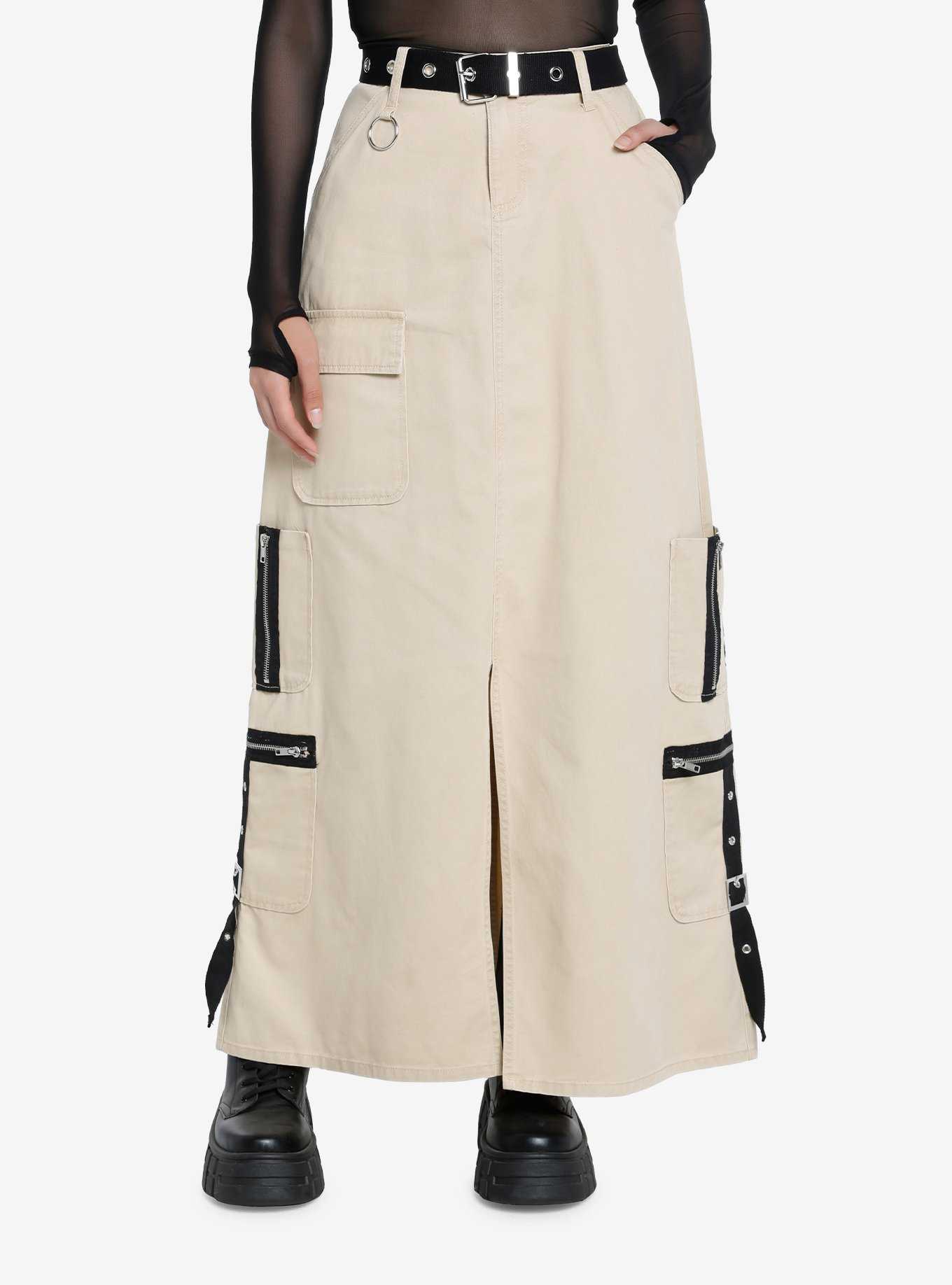 Social Collision Khaki Cargo Maxi Skirt, , hi-res