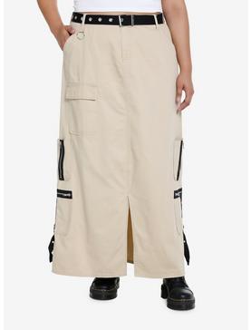 Social Collision Khaki Cargo Maxi Skirt Plus Size, , hi-res