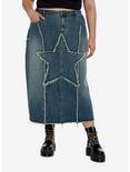 Social Collision Frayed Star Denim Maxi Skirt Plus Size, INDIGO, hi-res