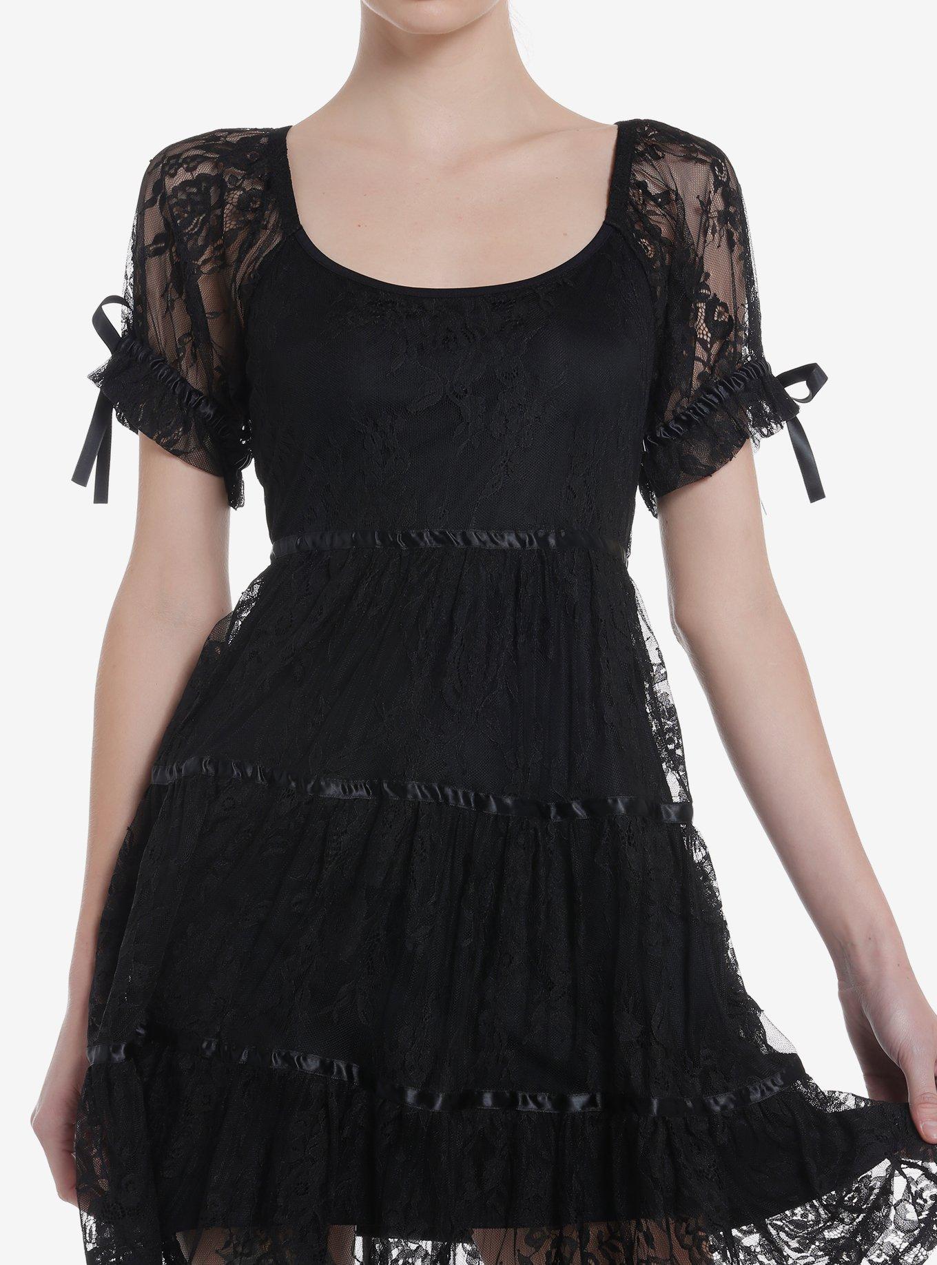 Cosmic Aura Black Lace Babydoll Tiered Dress, BLACK, hi-res