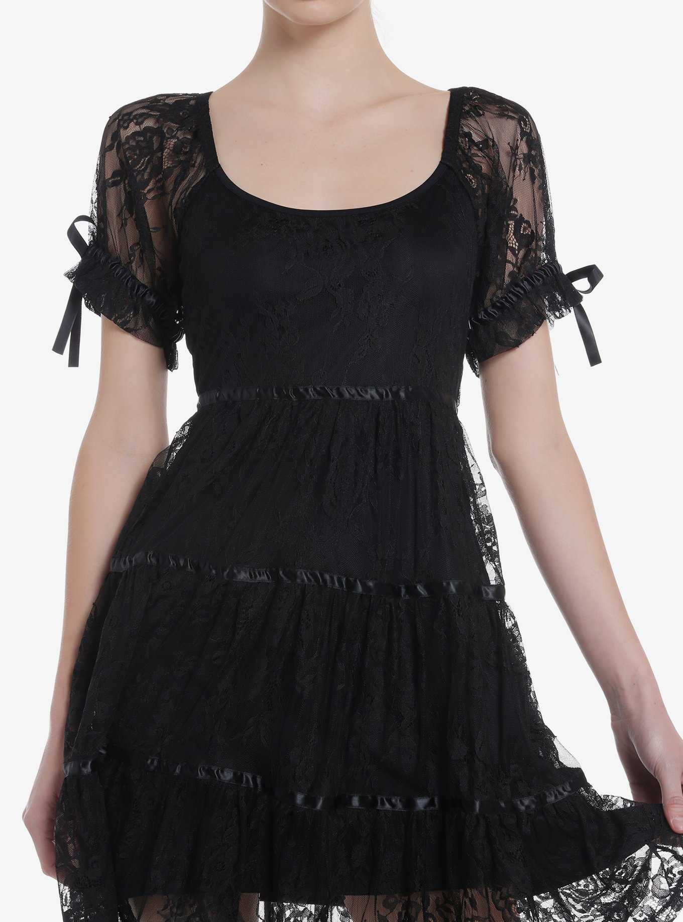 Cosmic Aura Black Lace Babydoll Tiered Dress, , hi-res