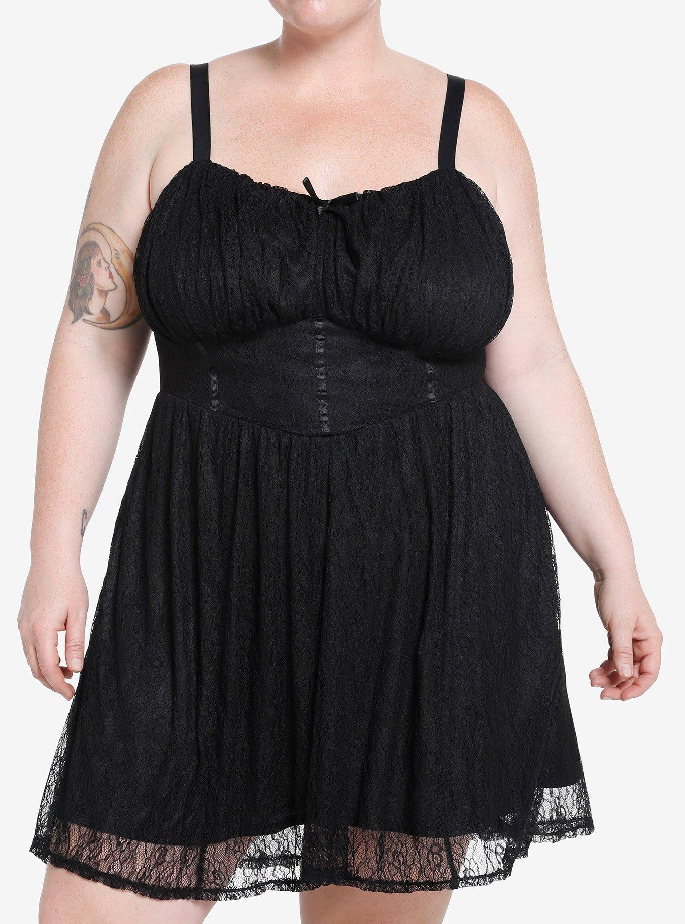 Black Angel Wings Lace Cami Dress Plus Size