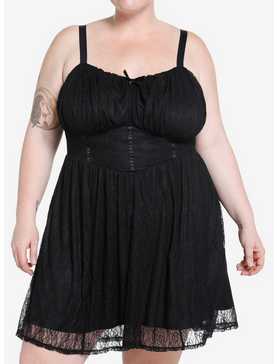 Black Angel Wings Lace Cami Dress Plus Size, , hi-res