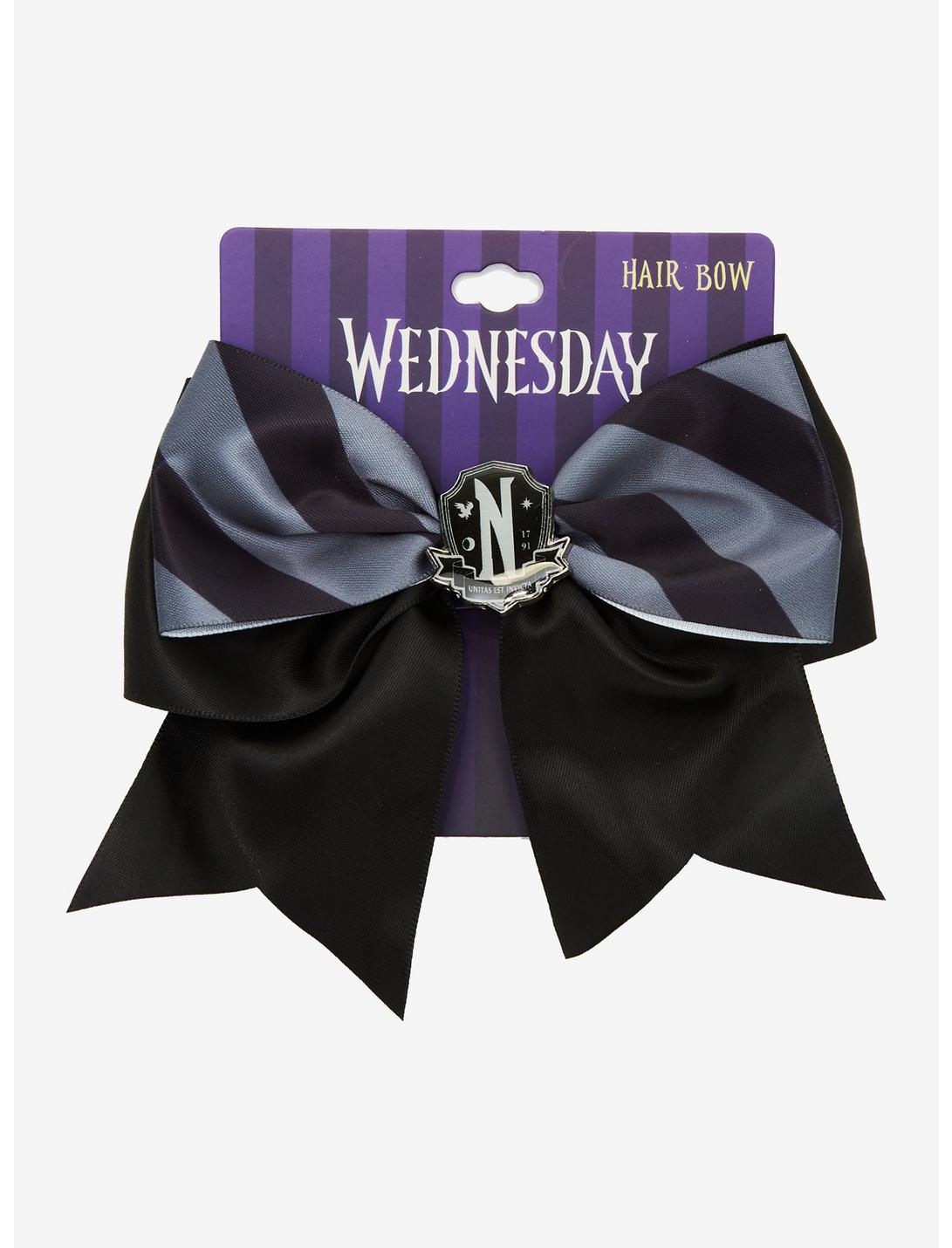 Wednesday Nevermore Stripe Hair Bow, , hi-res