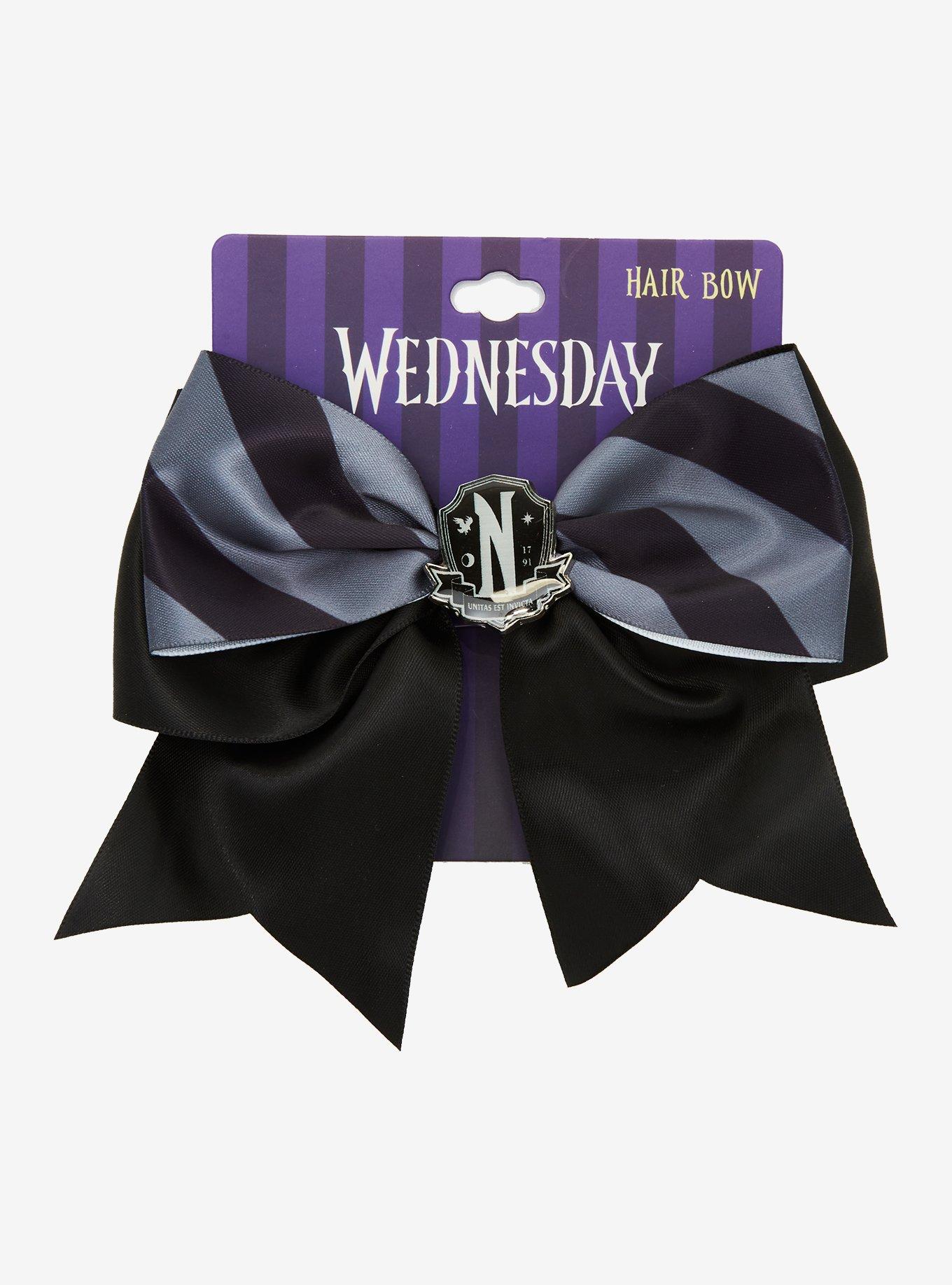 Wednesday Nevermore Stripe Hair Bow, , hi-res