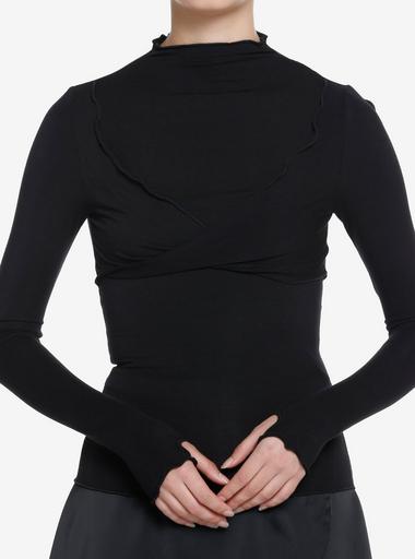 ★FLARE UP★ Turtleneck Long Sleeve FL142Black Black Lettuce Trim Twist Turtleneck Girls Long-Sleeve Top