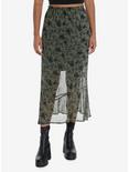 Thorn & Fable Olive Floral Mesh Midi Skirt, OLIVE, hi-res