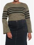 Social Collision Green & Black Stripe Bell Sleeve Sweater Plus Size, GREEN, hi-res
