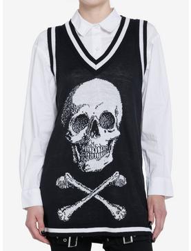 Social Collision Skull & Crossbones Girls Oversized Sweater Vest, , hi-res