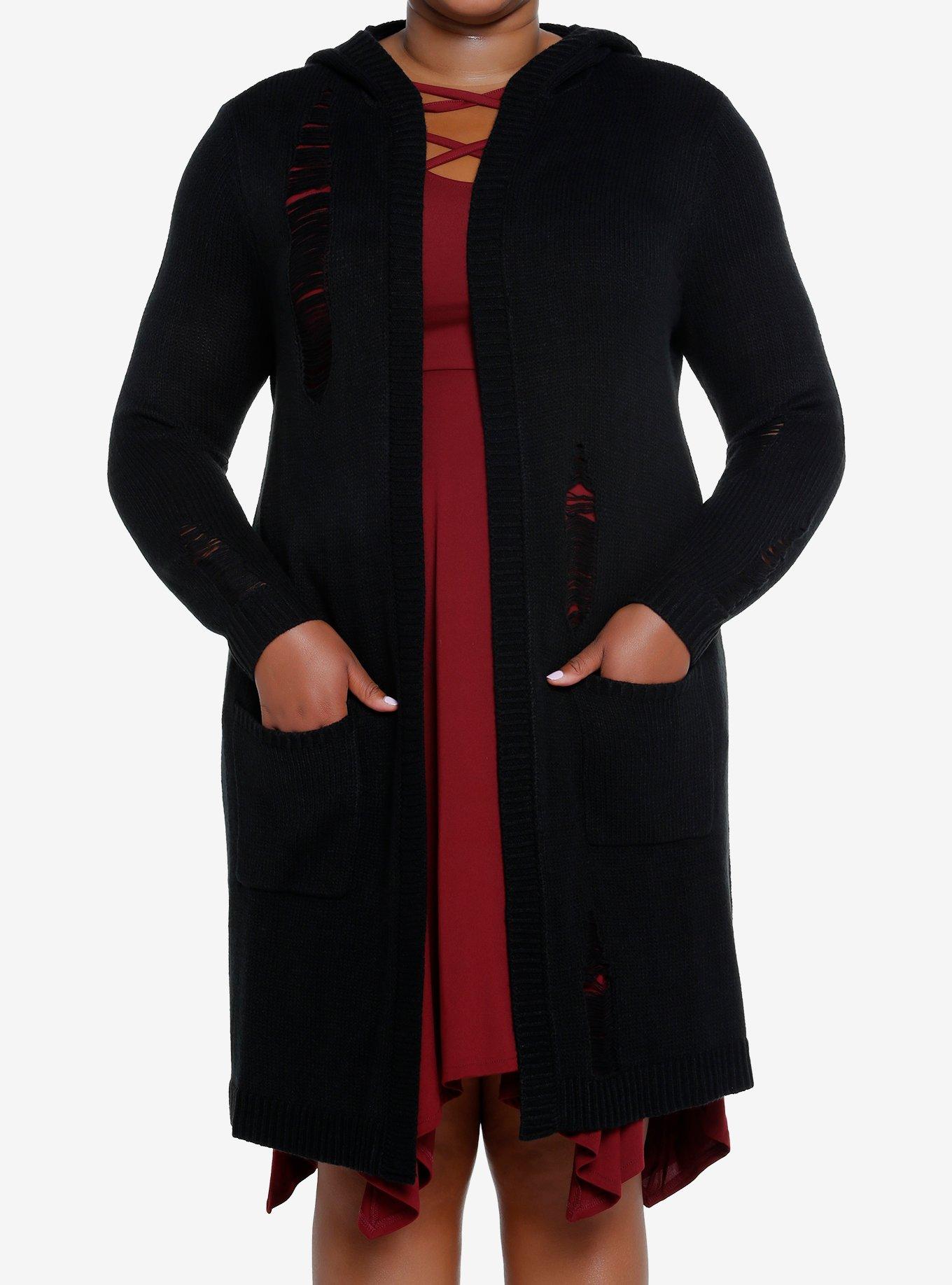 Long hooded best sale cardigan plus size