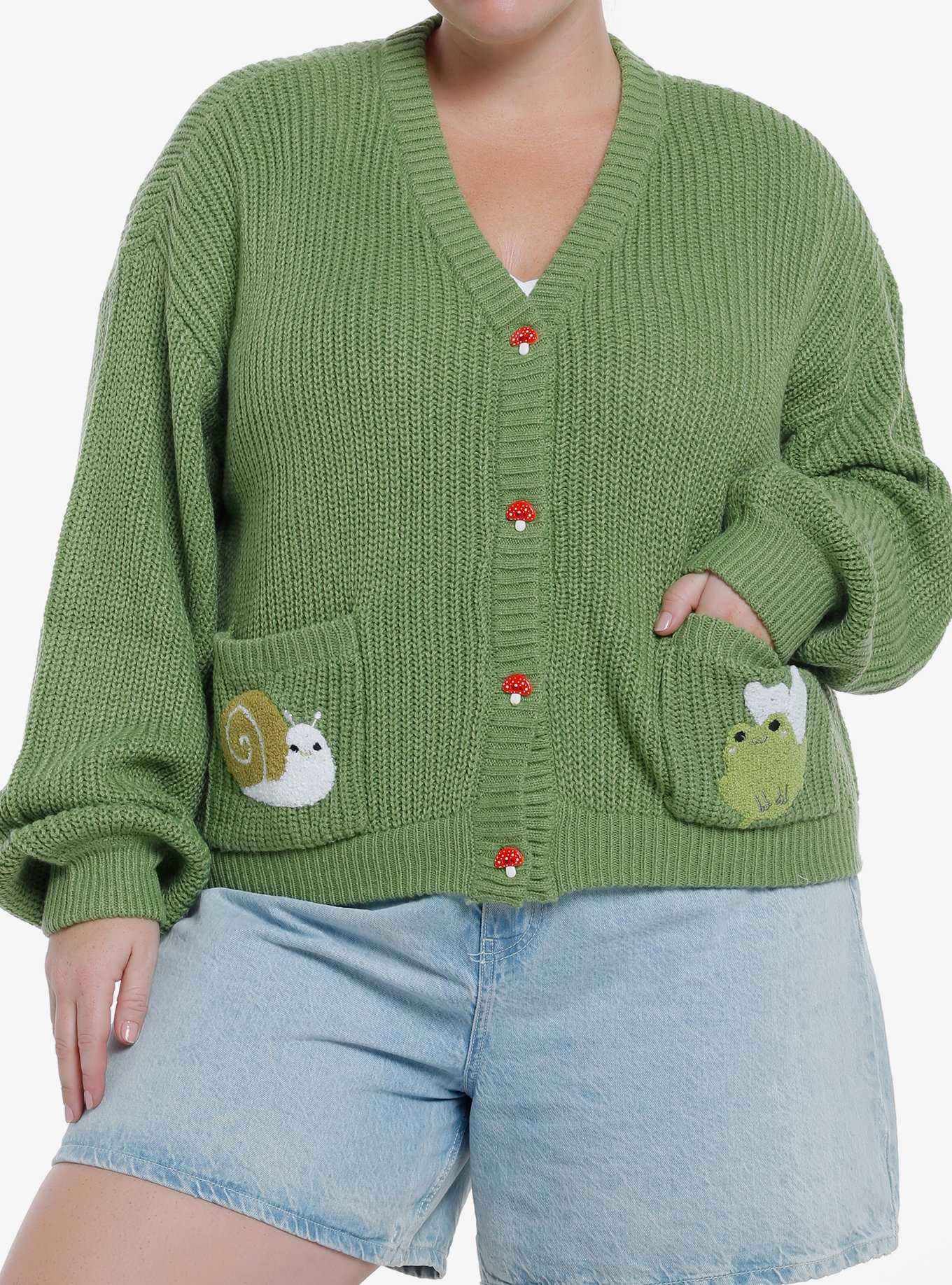 Thorn & Fable Frog & Snail Girls Crop Cardigan Plus Size, , hi-res