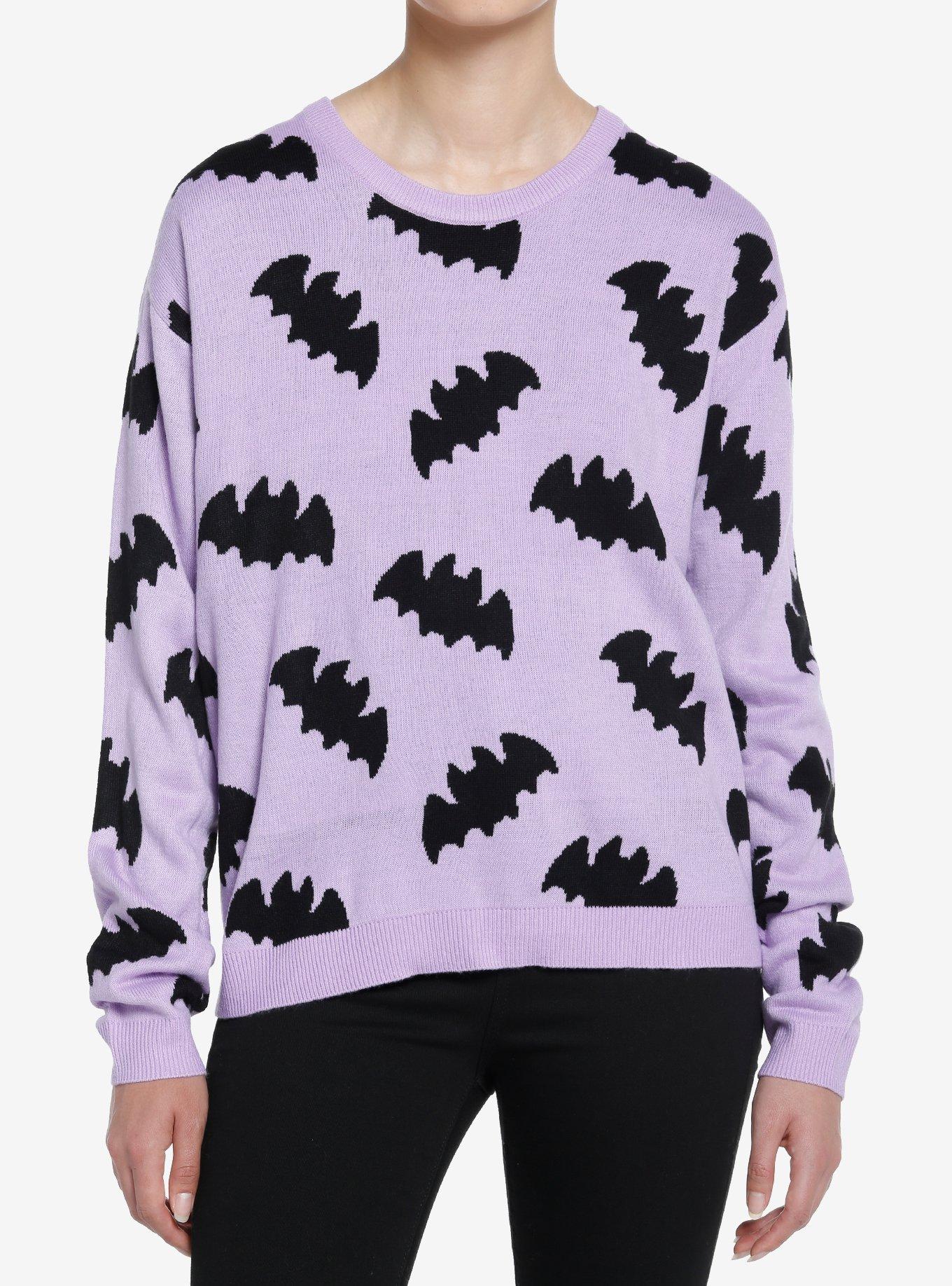 Sweet Society Purple Bats Girls Sweater, PURPLE, hi-res
