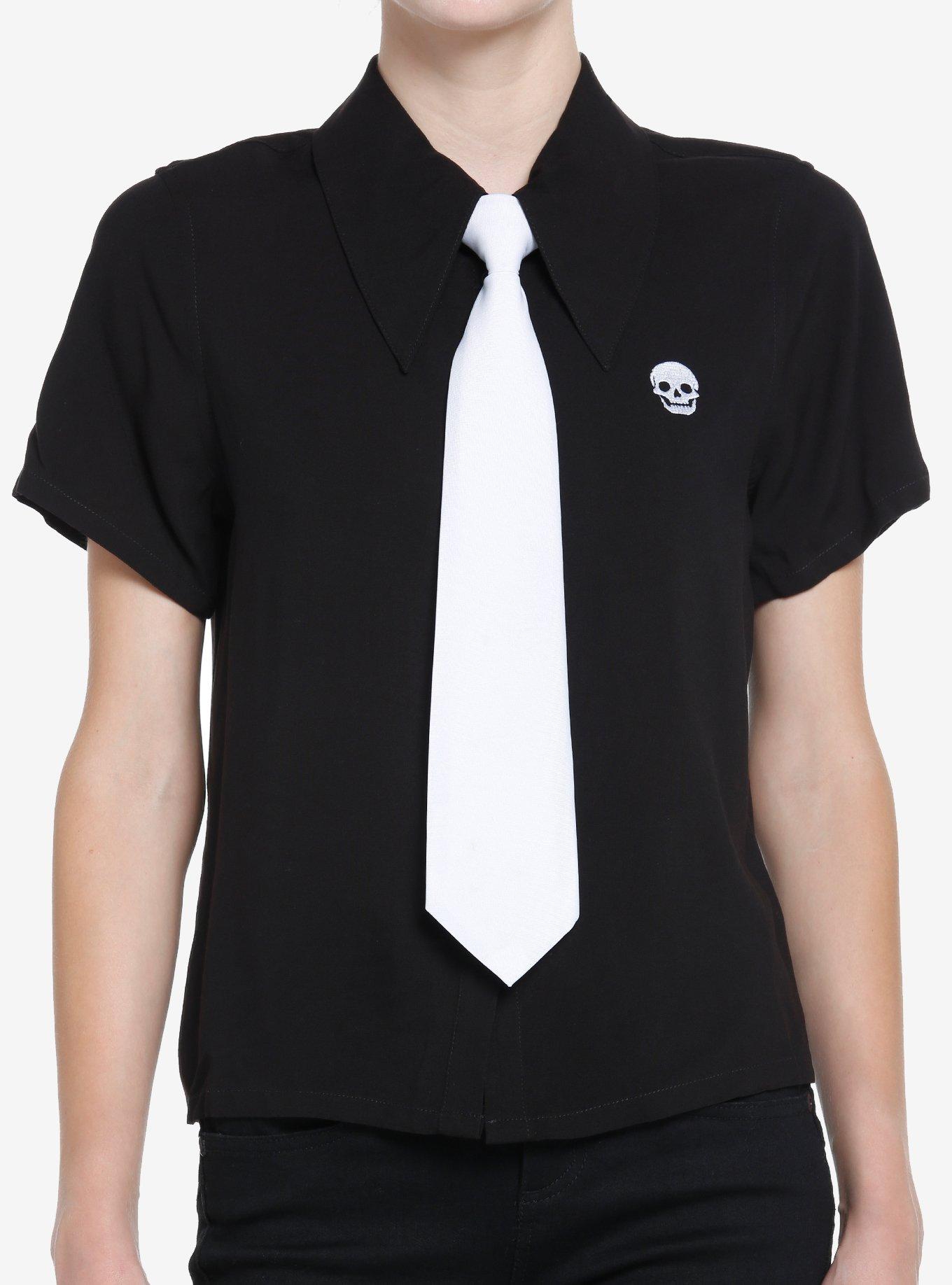 Cosmic Aura Skull & Tie Girls Woven Button-Up, , hi-res