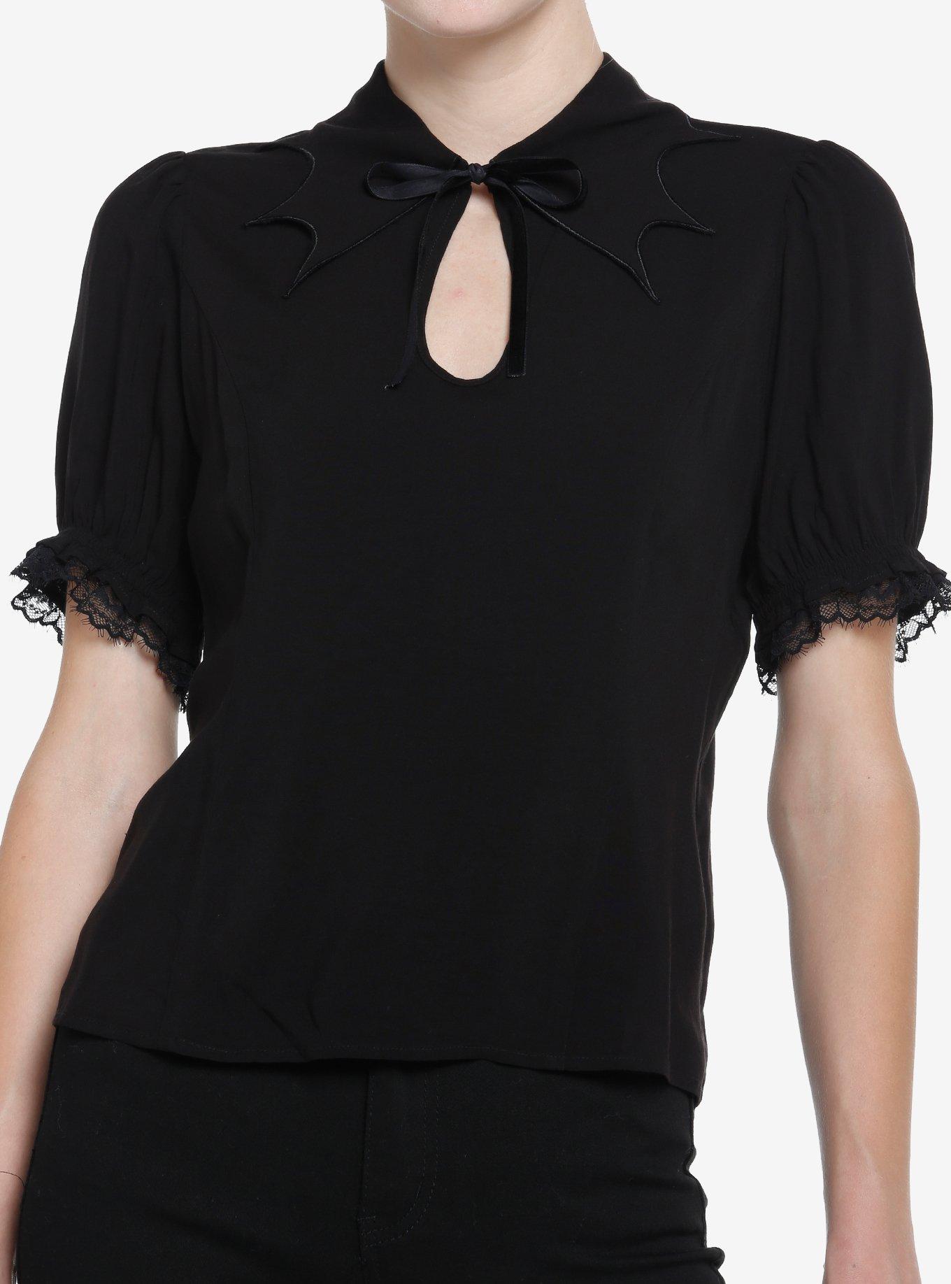 Cosmic Aura Bat Wing Collar Girls Top, BLACK, hi-res