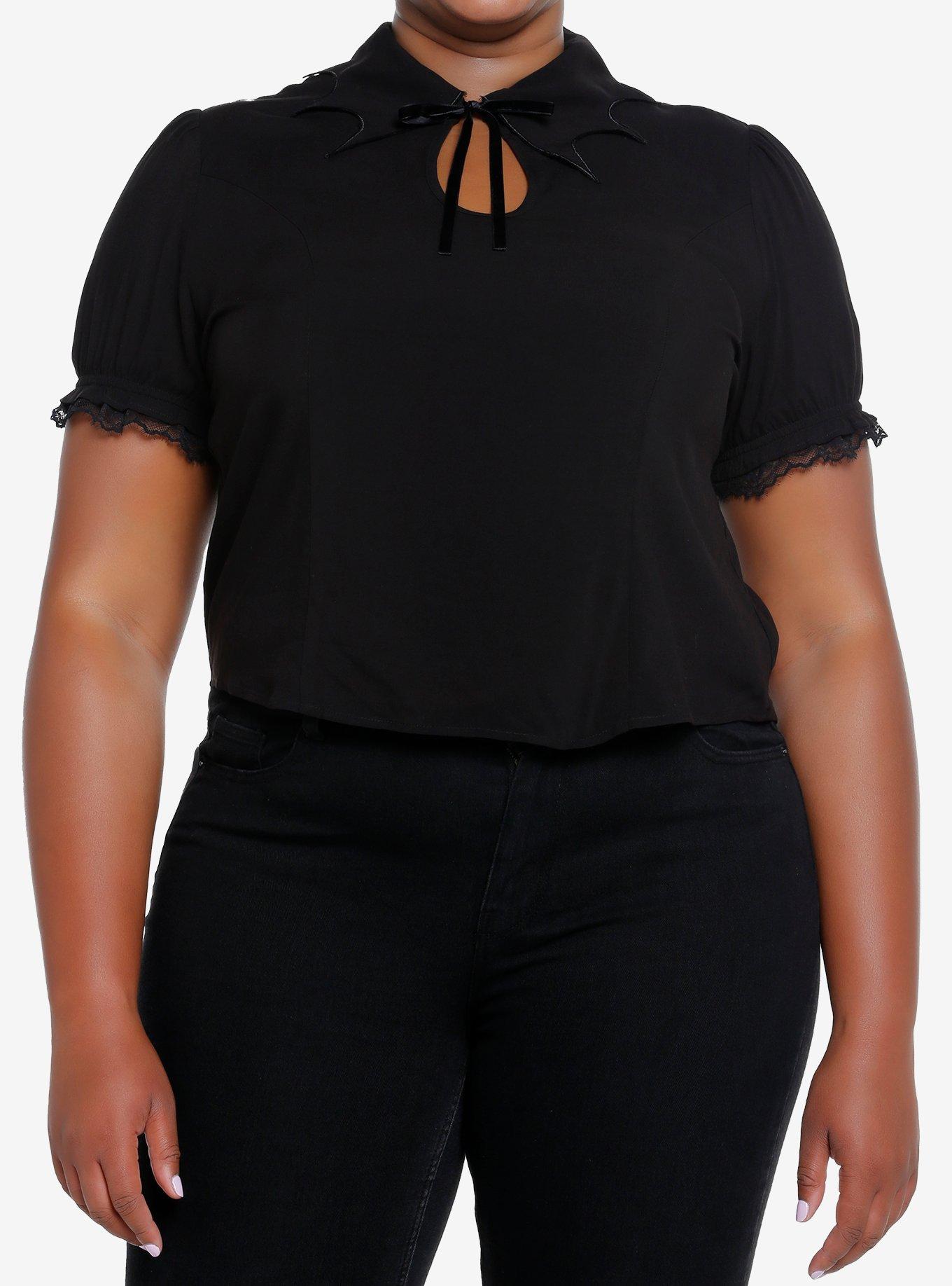 Cosmic Aura Bat Wing Collar Girls Top Plus Size, BLACK, hi-res