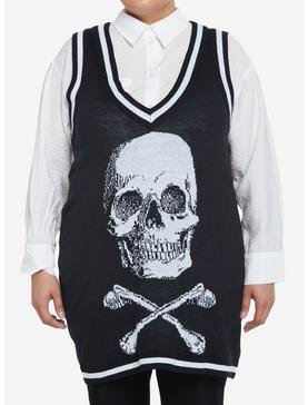 Social Collision Skull & Crossbones Girls Oversized Sweater Vest Plus Size, , hi-res