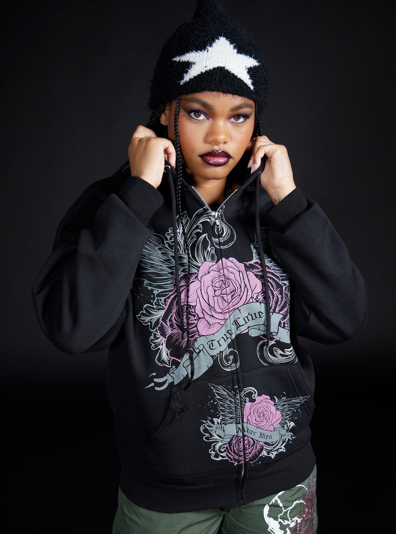 Social Collision Winged Rose Girls Oversized Hoodie Hot Topic