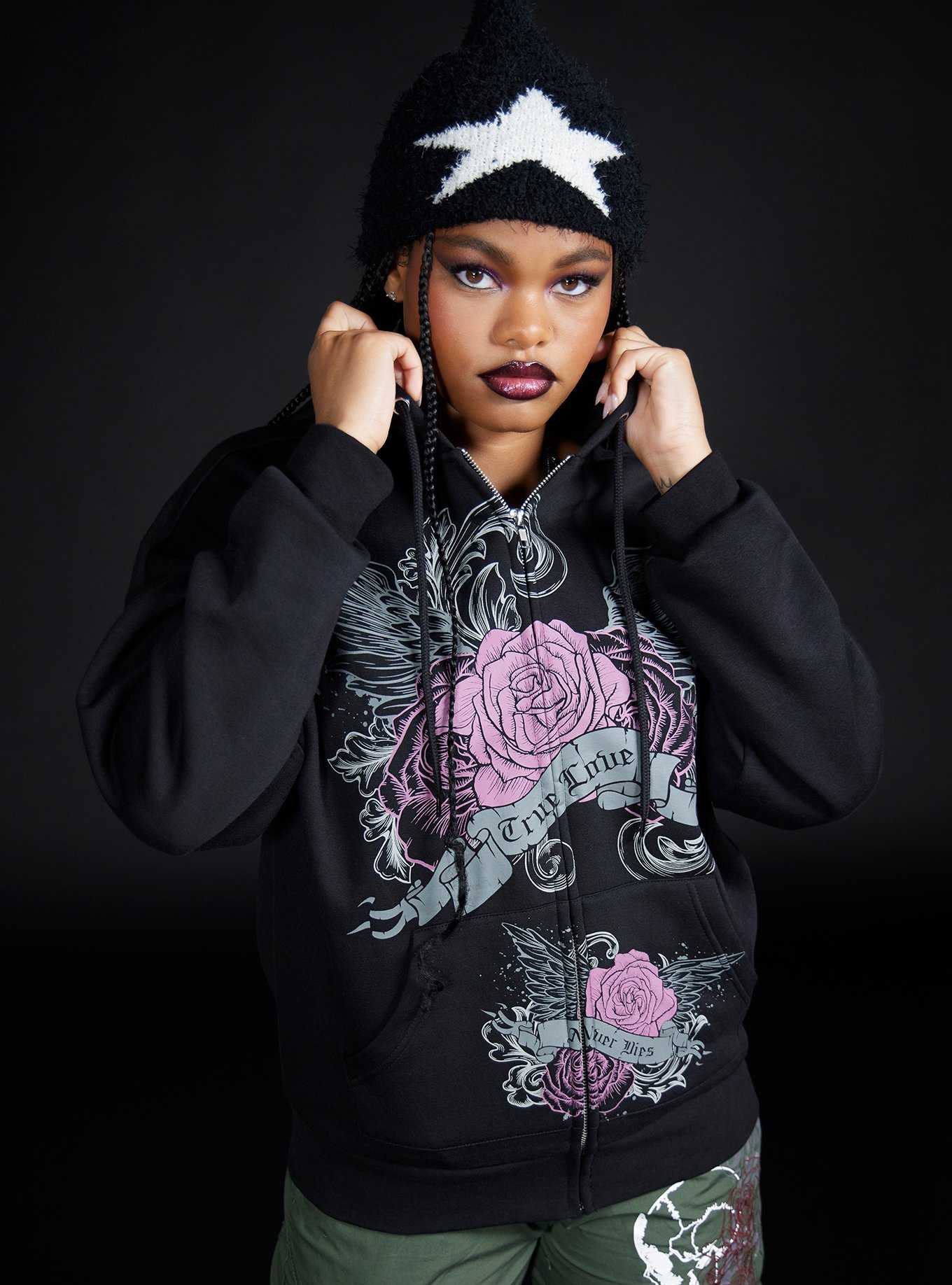 Social Collision Winged Rose Girls Oversized Hoodie, , hi-res