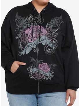Social Collision Winged Rose Girls Oversized Hoodie Plus Size, , hi-res