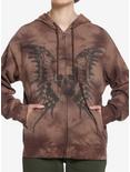 Thorn & Fable Butterfly Skull Brown Wash Girls Oversized Hoodie, BROWN, hi-res