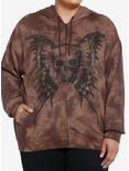 Thorn & Fable Butterfly Skull Brown Wash Girls Oversized Hoodie Plus Size, BROWN, hi-res