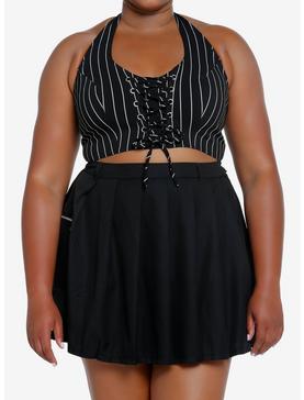 Cosmic Aura Black & White Pinstripe Girls Crop Vest Plus Size, , hi-res