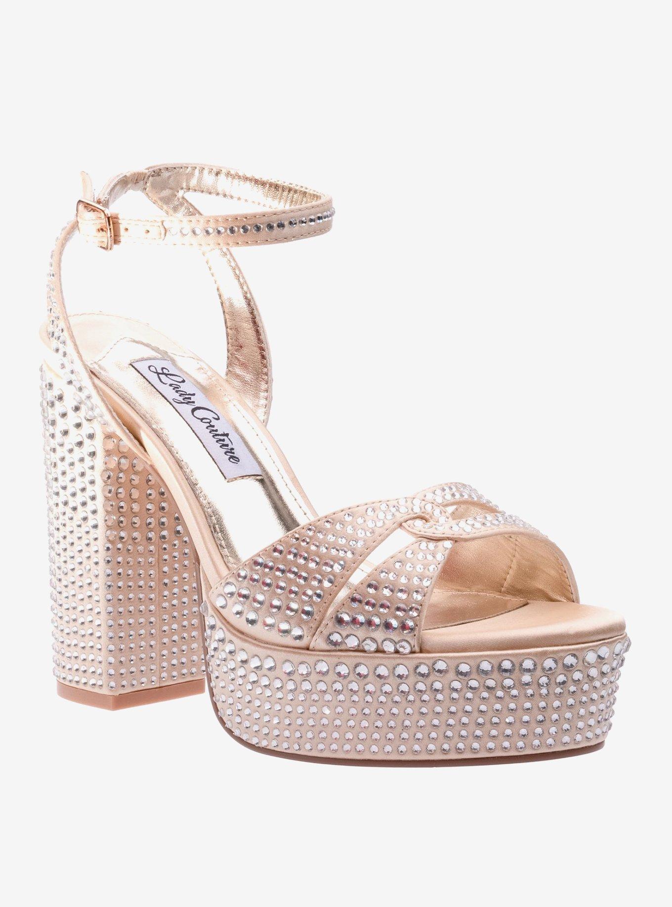 Rhinestone Beige Platform Sandal