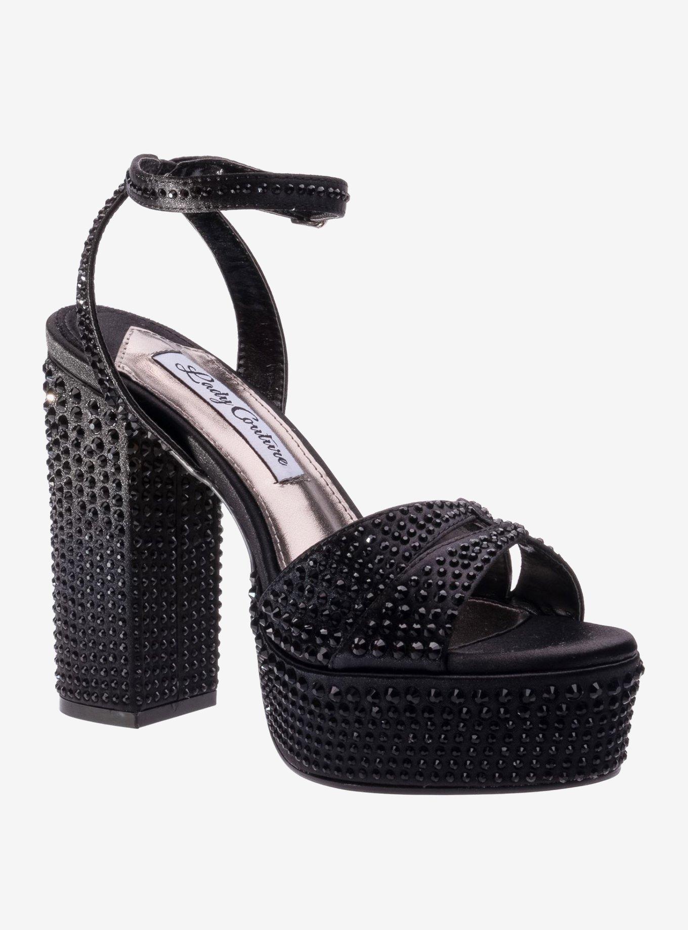 Rhinestone Black Platform Sandal, BLACK, hi-res