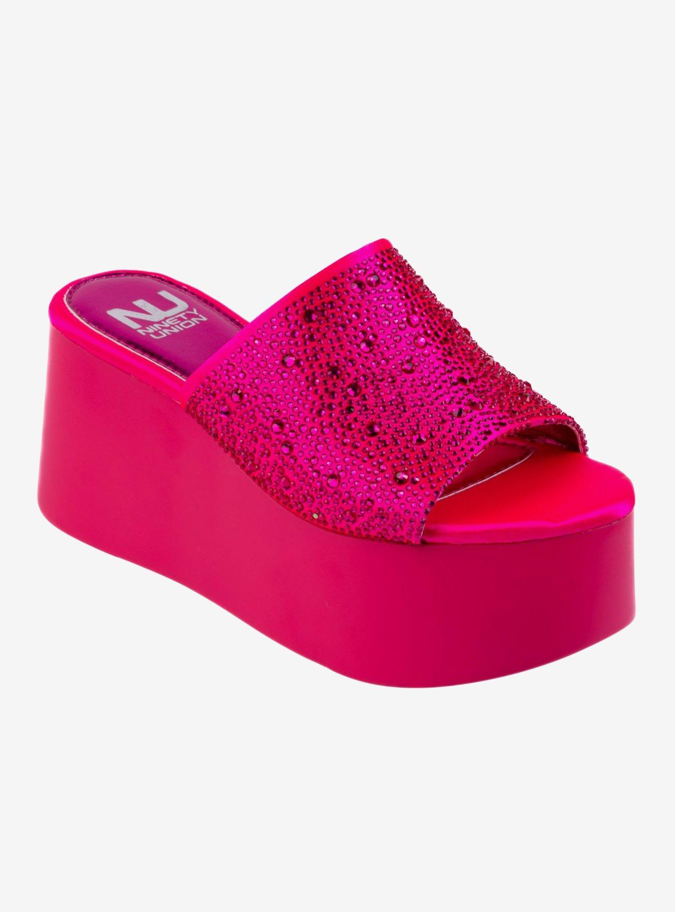 Rhinestone Hot Fuchsia Platform Wedge Sandal, HOT FUCHSIA, hi-res