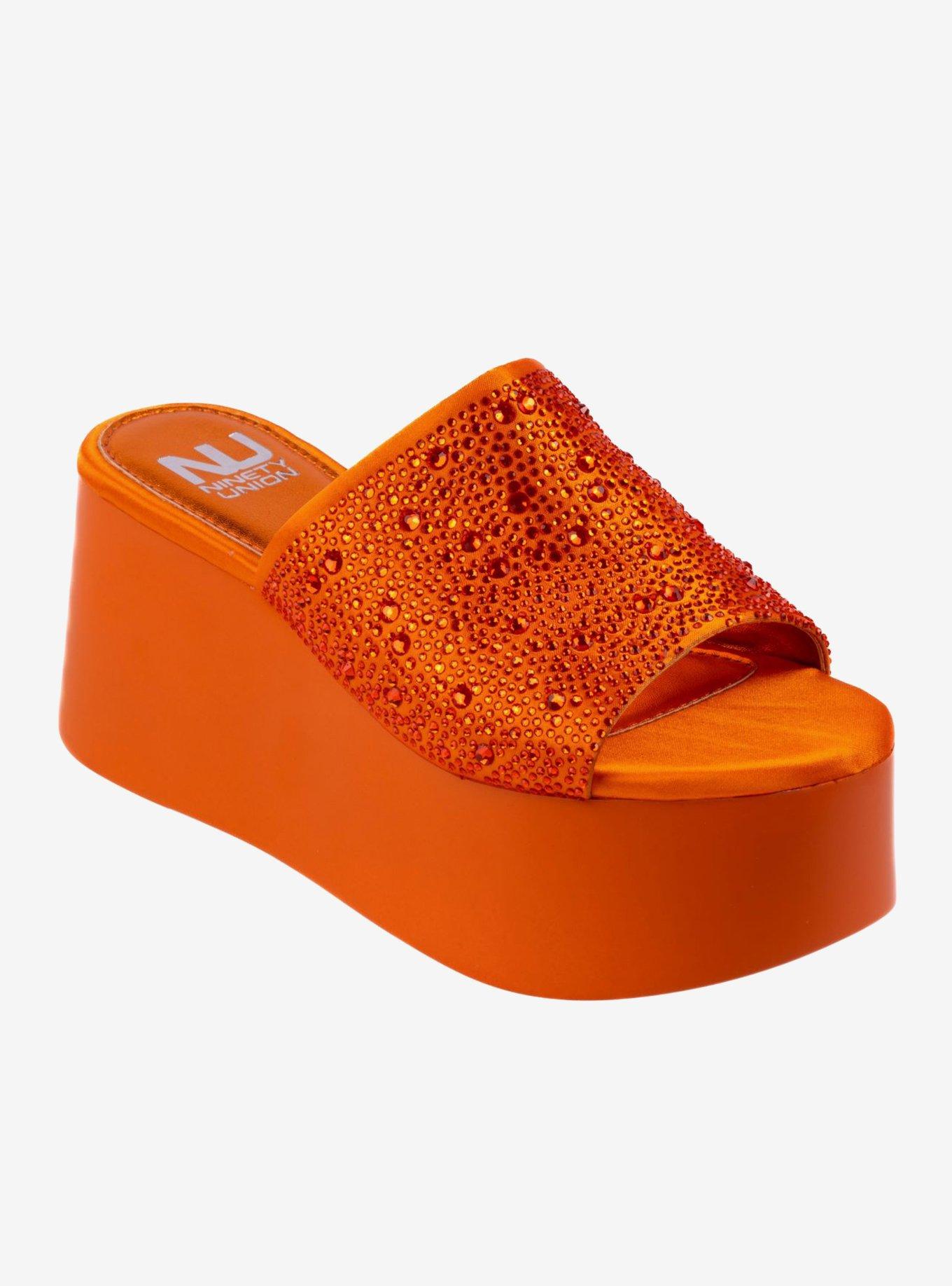 Rhinestone Neon Orange Platform Wedge Sandal, NEON ORANGE, hi-res