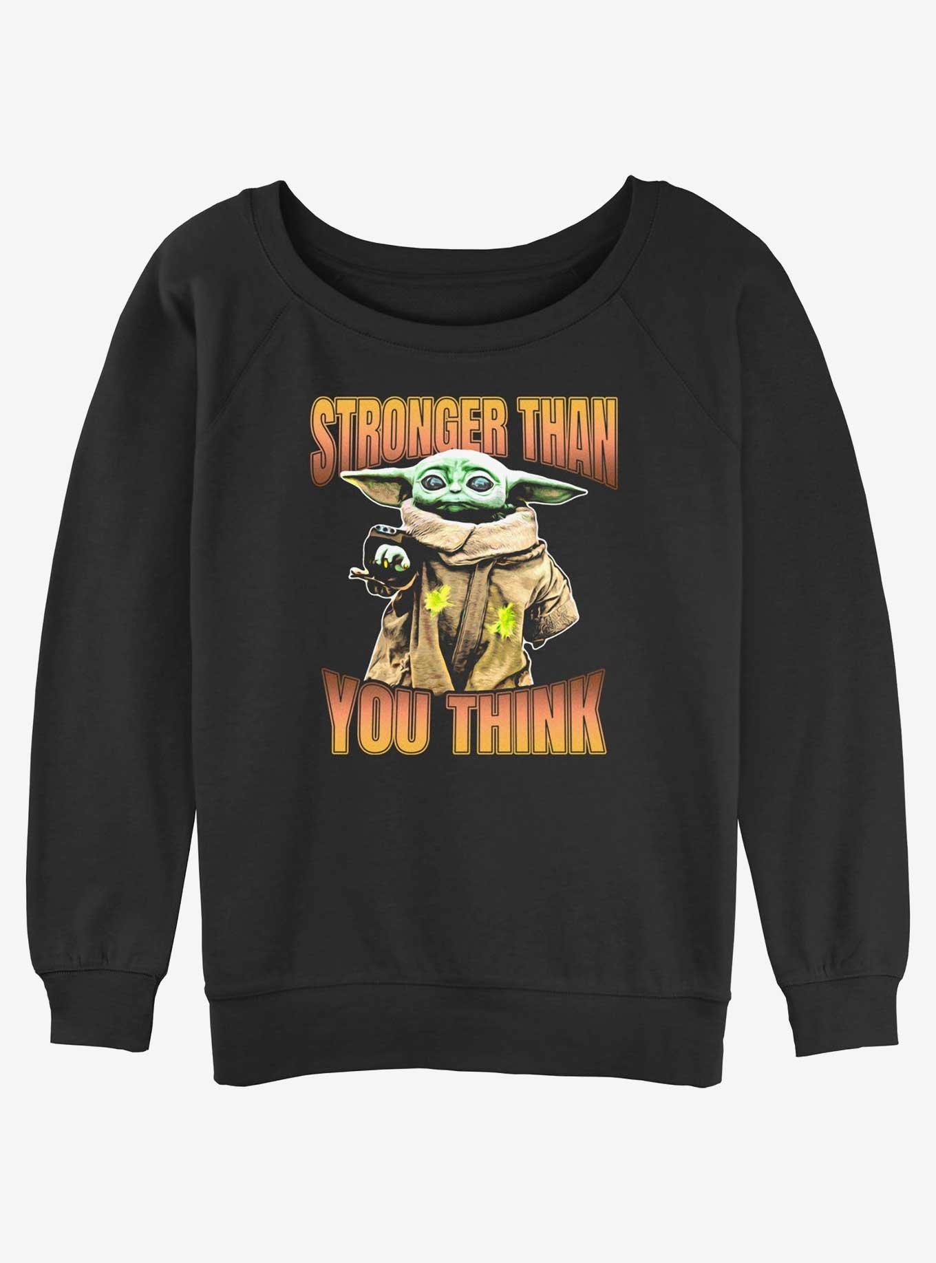 Star Wars The Mandalorian Grogu Stronger Than You Think Womens Slouchy Sweatshirt, BLACK, hi-res