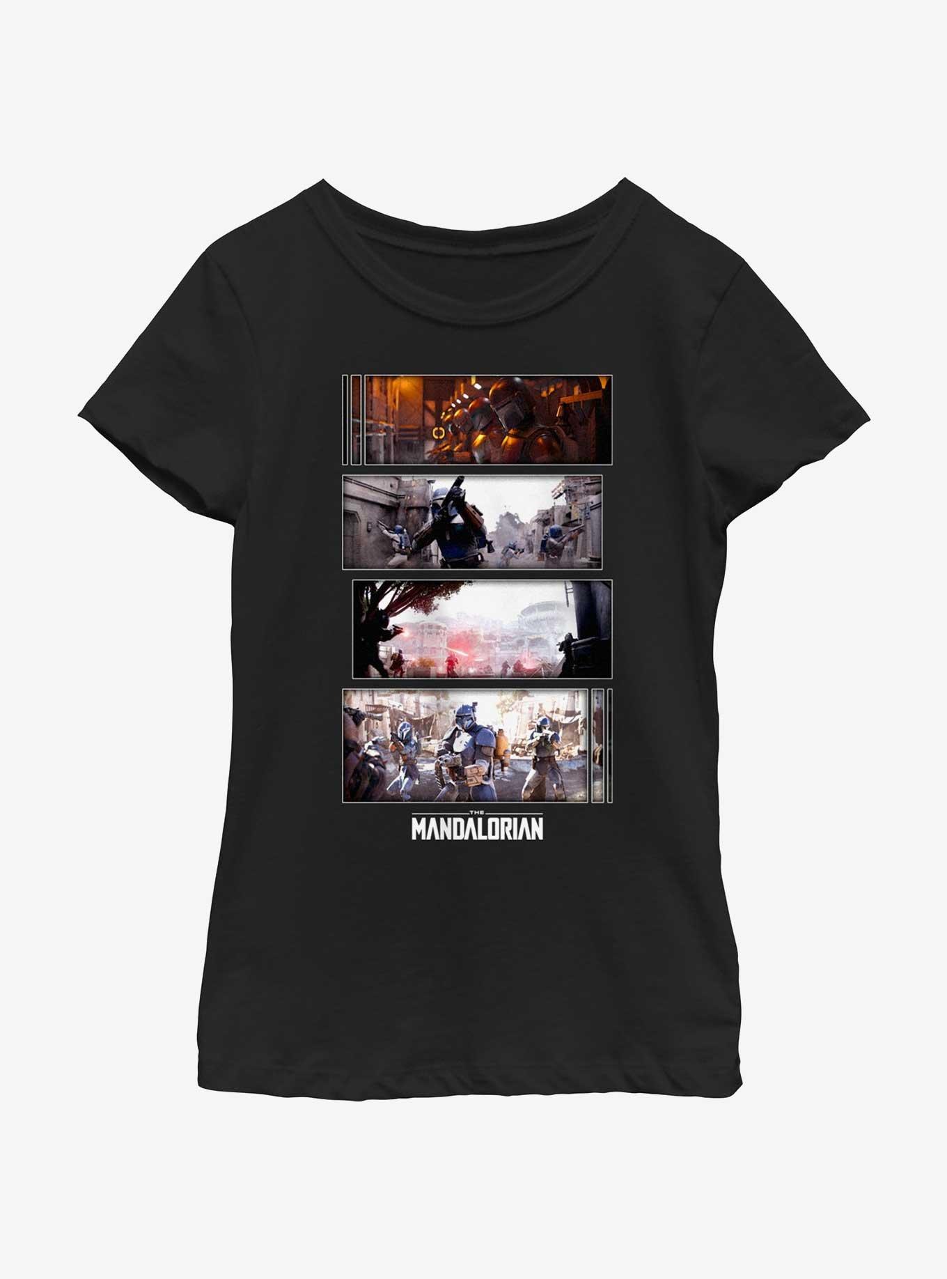 Star Wars The Mandalorian Battle Sequence Youth Girls T-Shirt, BLACK, hi-res