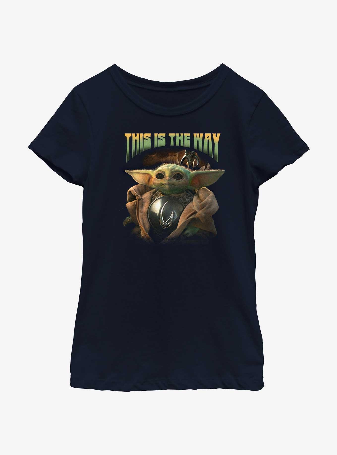 Star Wars The Mandalorian Grogu Clan of Two Youth Girls T-Shirt BoxLunch Web Exclusive, NAVY, hi-res