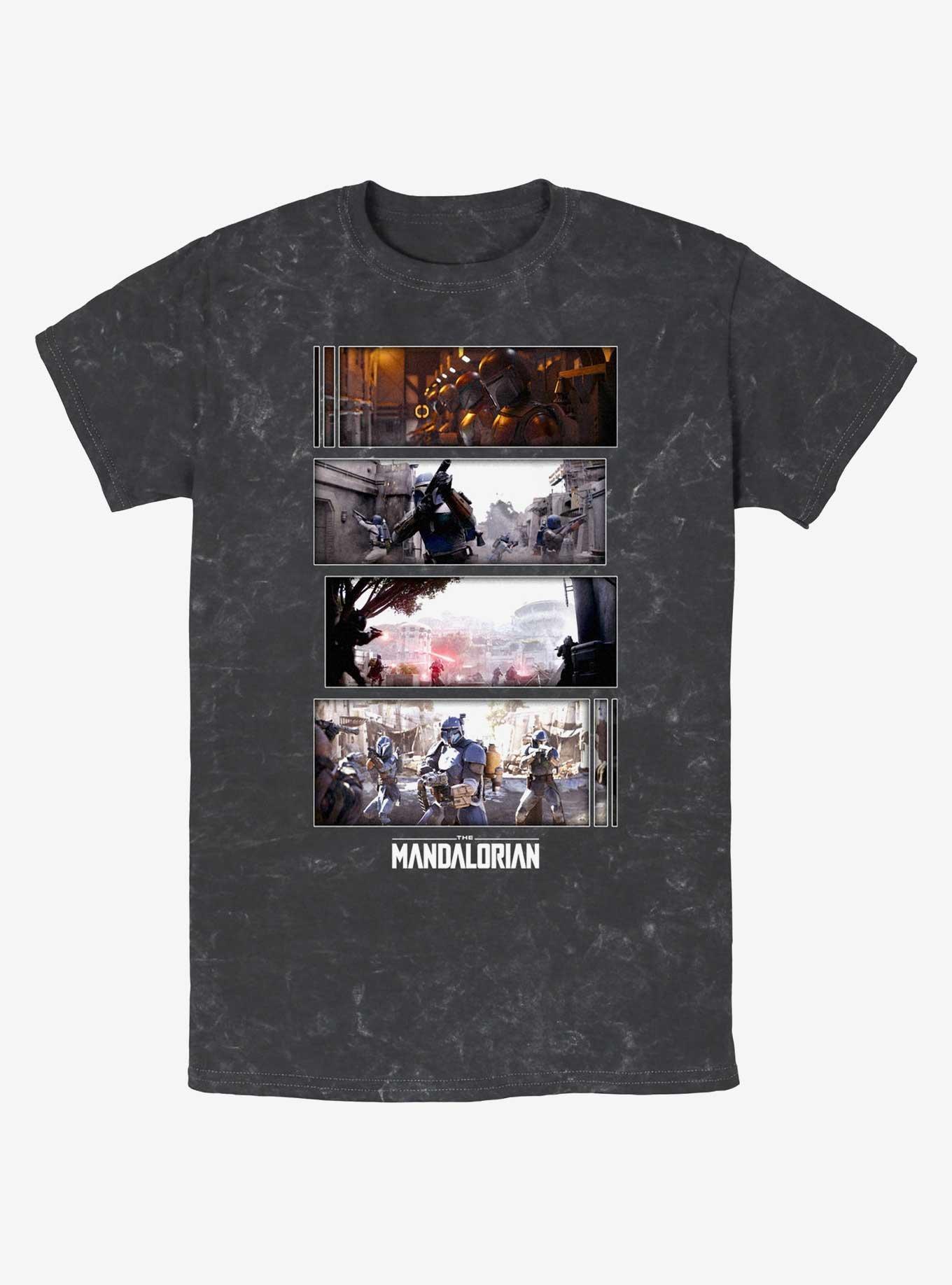 Star Wars The Mandalorian Battle Sequence Mineral Wash T-Shirt, BLACK, hi-res