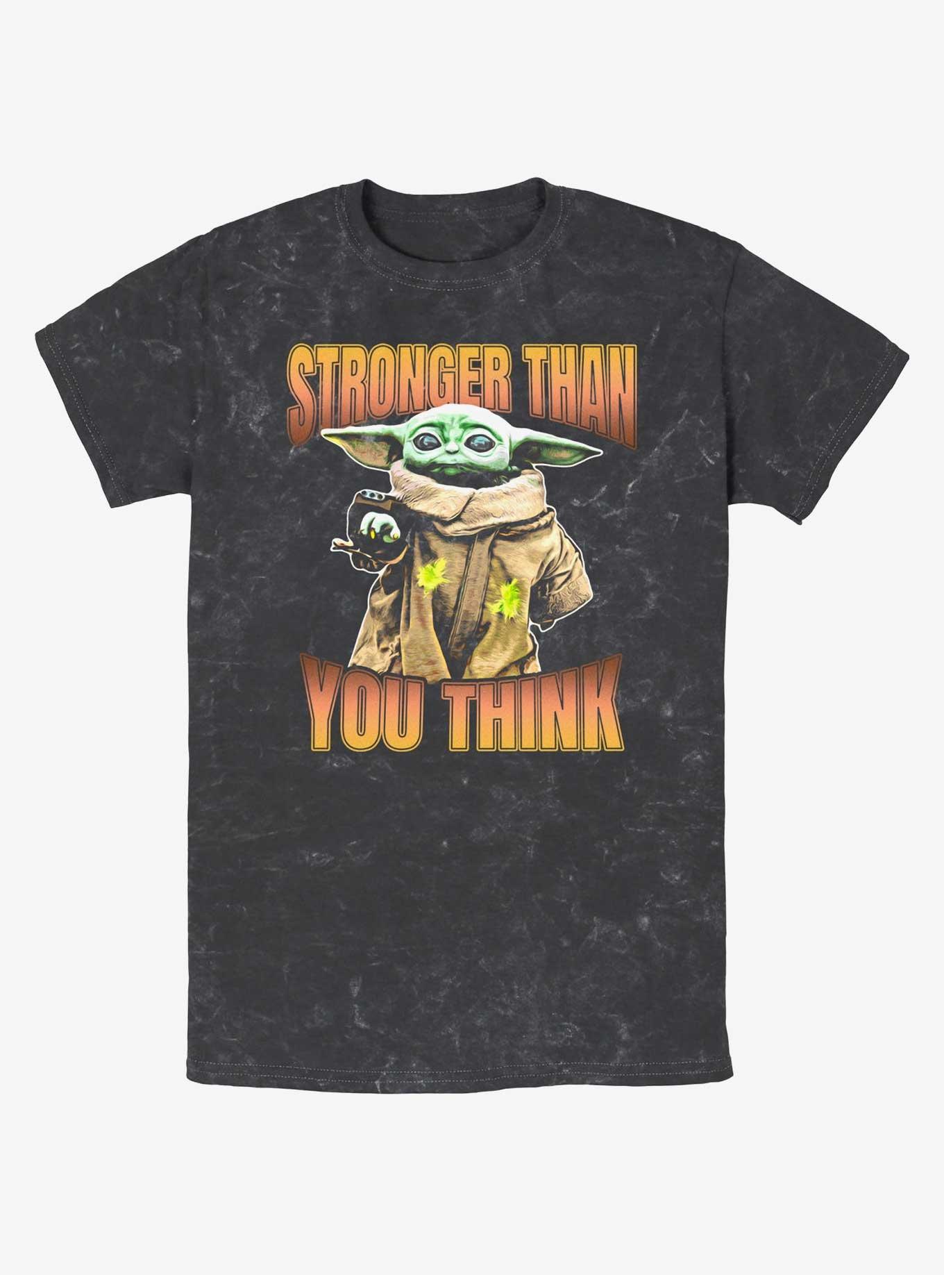 Star Wars The Mandalorian Grogu Stronger Than You Think Mineral Wash T-Shirt, BLACK, hi-res