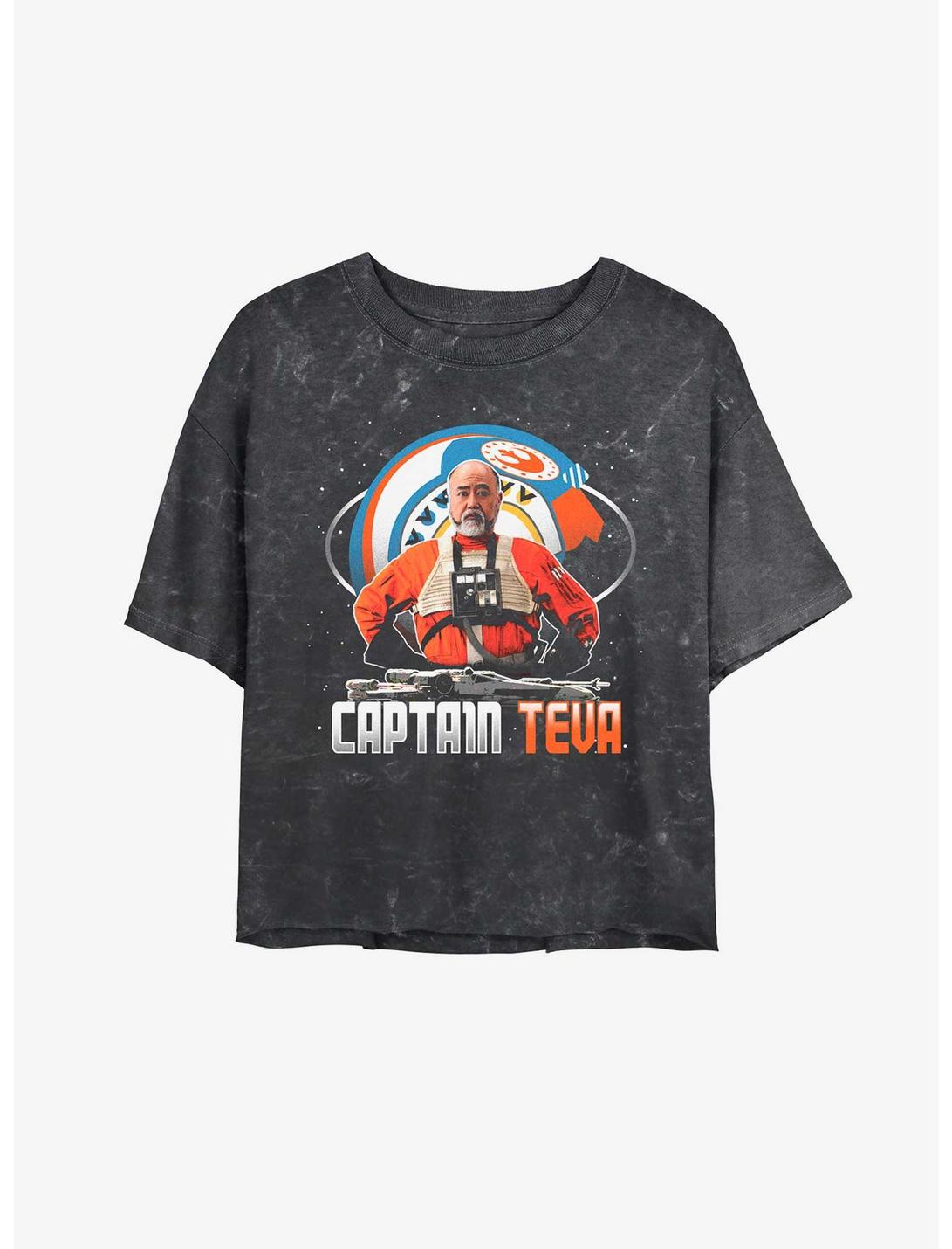 Star Wars The Mandalorian Captain Teva Mineral Wash Womens Crop T-Shirt, BLACK, hi-res