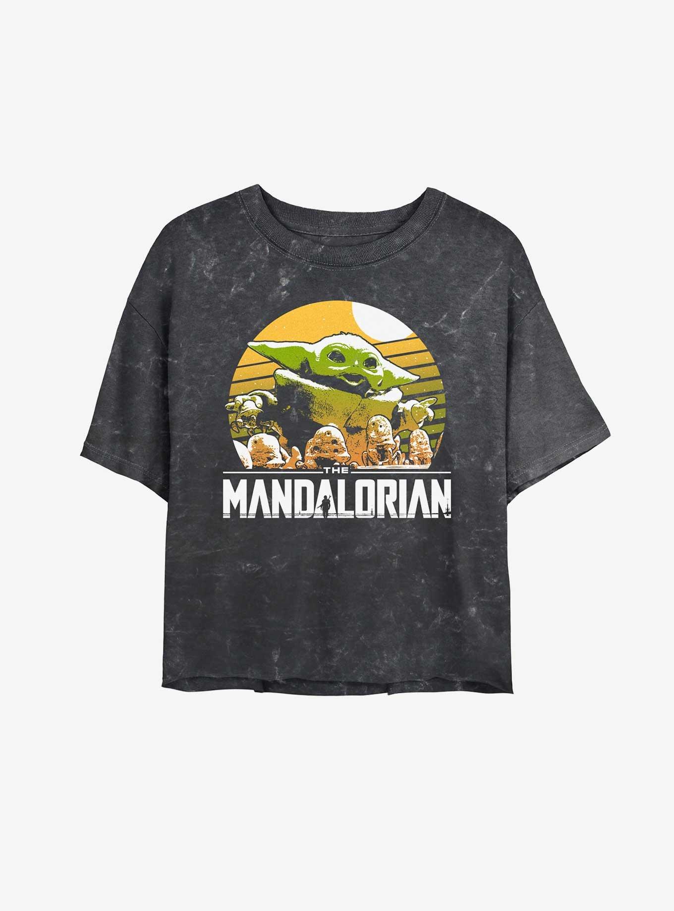 Star Wars The Mandalorian Grogu Playing With Stone Crabs Mineral Wash Womens Crop T-Shirt, , hi-res
