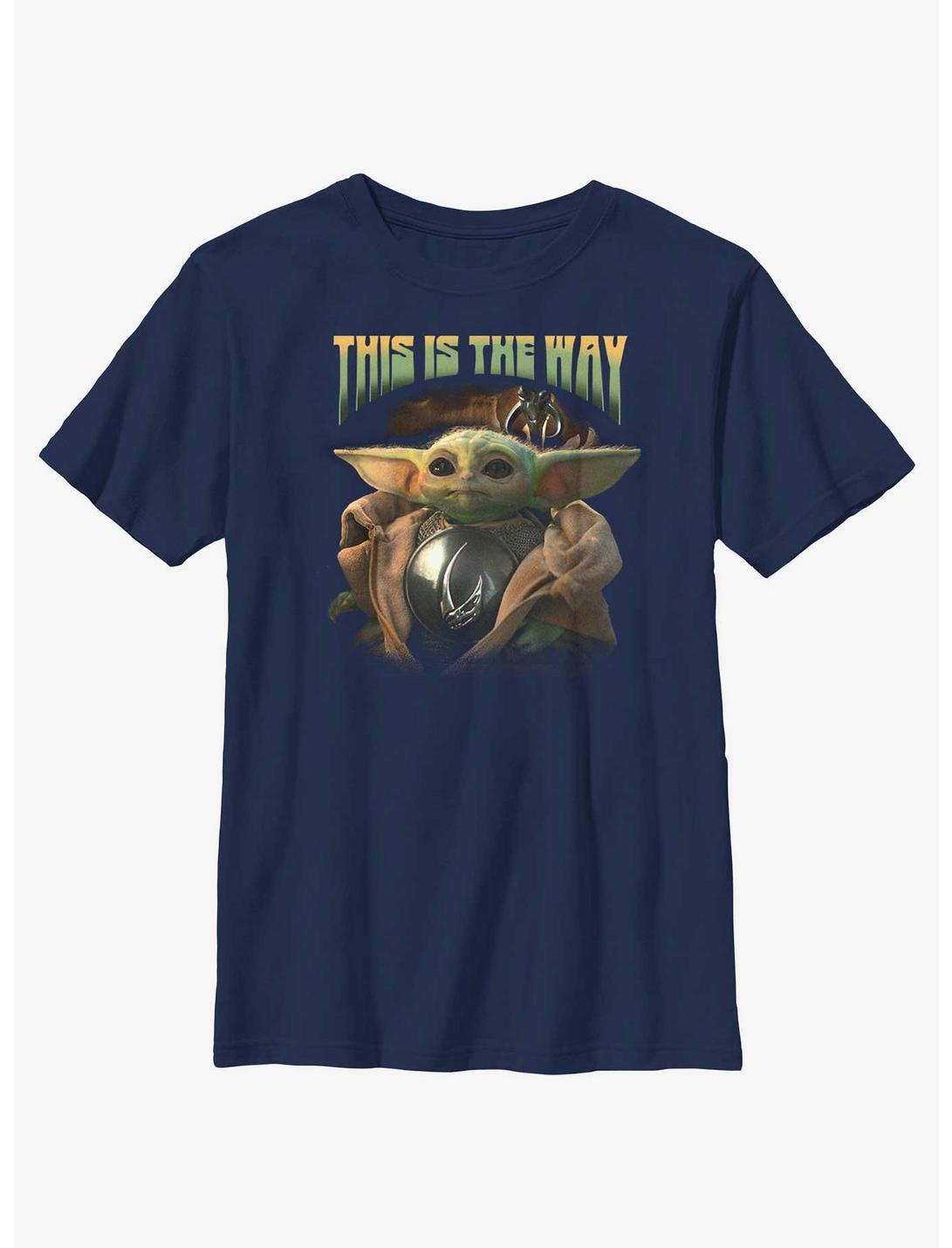 Star Wars The Mandalorian Grogu Clan of Two Youth T-Shirt BoxLunch Web Exclusive, NAVY, hi-res