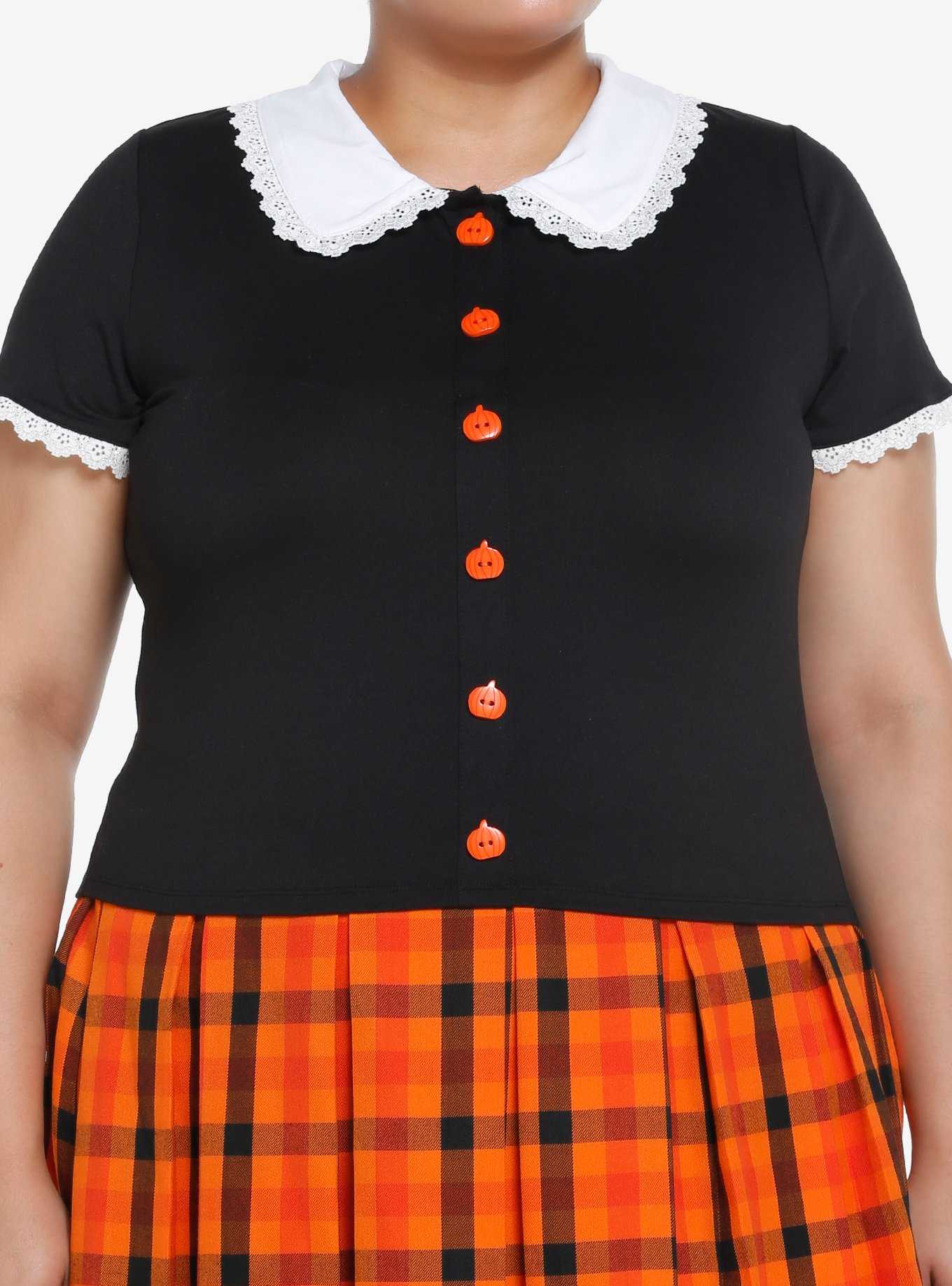 Sweet Society Pumpkin Collared Top Plus Size, , hi-res