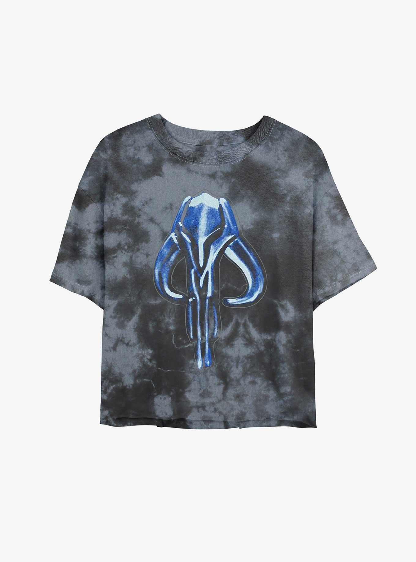 Star Wars The Mandalorian Beskar Mythosaur Tie-Dye Womens Crop T-Shirt, BLKCHAR, hi-res
