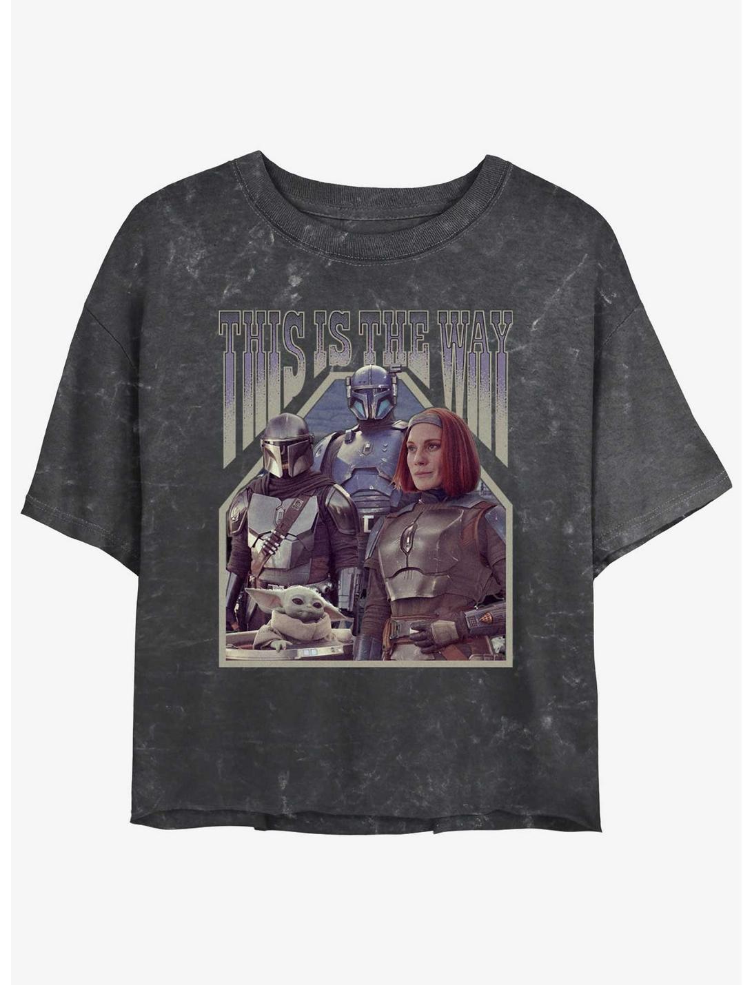 Star Wars The Mandalorian Squad Din Djarin Grogu Paz Vizsla & Bo-Katan Mineral Wash Womens Crop T-Shirt Her Universe Web Exclusive, BLACK, hi-res