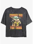 Star Wars The Mandalorian Grogu Stronger Than You Think Mineral Wash Womens Crop T-Shirt, BLACK, hi-res