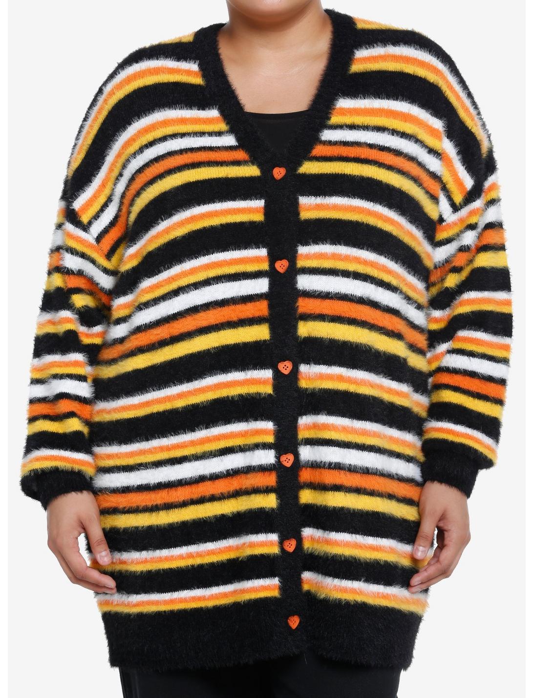 Sweet Society Candy Corn Stripe Fuzzy Cardigan Plus Size, MULTI, hi-res
