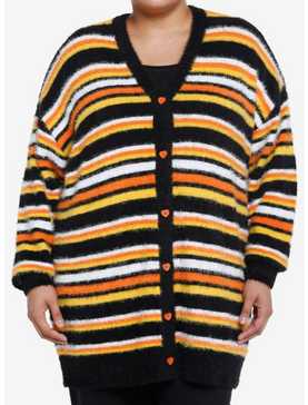 Sweet Society Candy Corn Stripe Fuzzy Cardigan Plus Size, , hi-res