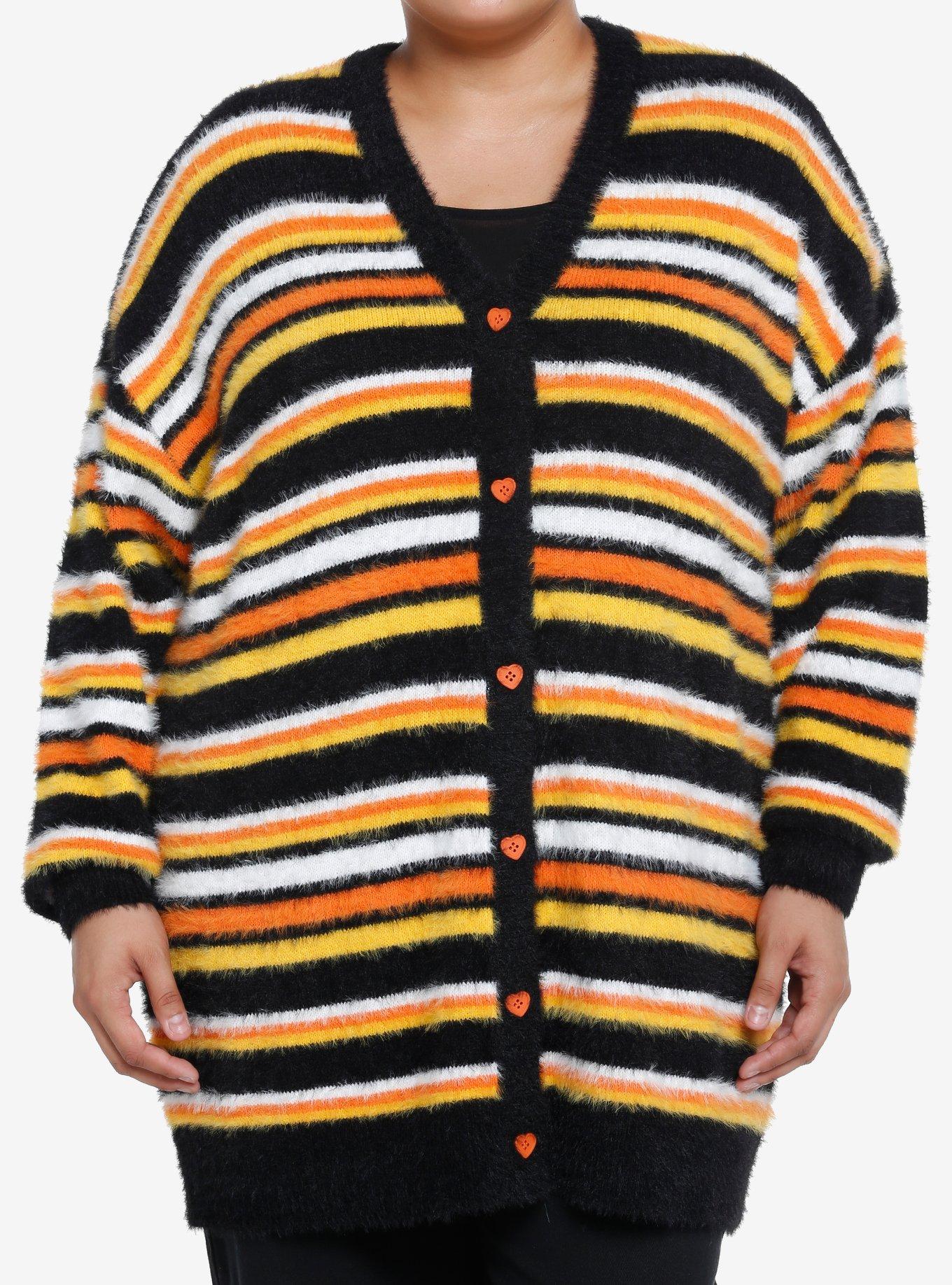 Sweet Society Candy Corn Stripe Fuzzy Cardigan Plus Size, MULTI, hi-res