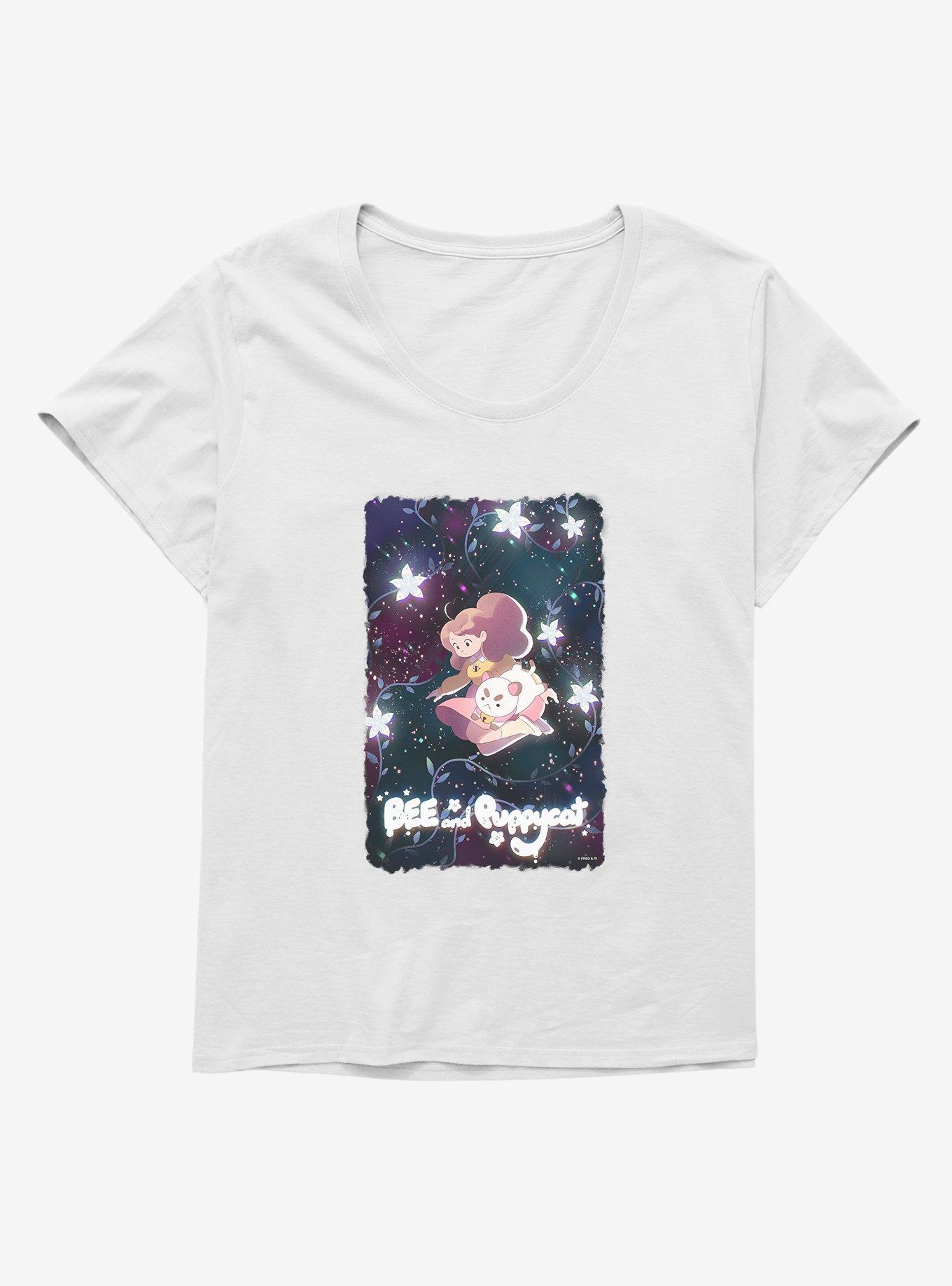 Bee And Puppycat Space Flowers Poster Girls T-Shirt Plus Size, WHITE, hi-res